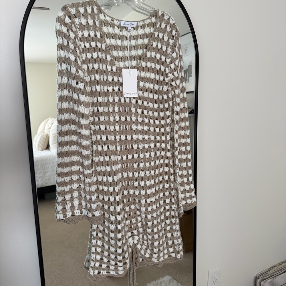 Emory Park Crochet Tunic in Taupe & White